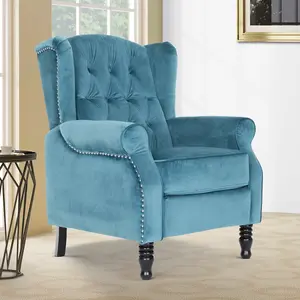 Velvet Teal Marianna Manual Recliner Wingback Chair