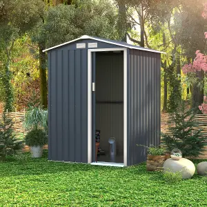 Charles Bentley 4.9ft x 4.3ft Metal Storage Shed Grey Small Apex H186 x W150 cm