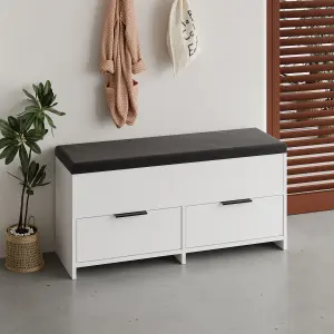 Decortie Modern Cove Shoe Storage with Fabric Bench 2-Tier Cabinet Hallway Entryway Storage White 106x34x50cm