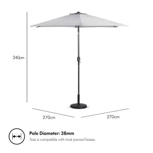 VonHaus Parasol 2.7M, Garden Umbrella, Sun Shade Canopy with Hand Crank, Tilt Function, UV30+ Protection, Air Vent, Steel Frame