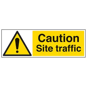 Caution Site Traffic Construction Sign - Adhesive Vinyl 450x150mm (x3)