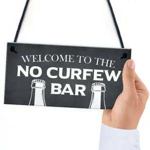 Home Bar Sign NO CURFEW BAR Funny Man Cave Bar Pub Sign Home Decor Gift