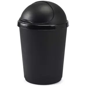 1x 50 Litre Black Home Kitchen General Waste Bullet Bin With Roll Open Lid