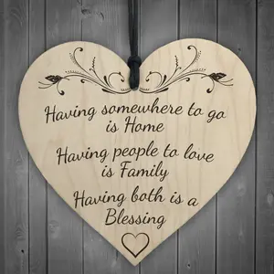 Red Ocean Home Family Blessing Wooden Hanging Heart Plaque