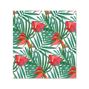 Tropical Flowers And Palm Leaves Premium Glass Kitchen Splashback W700mm x H750mm