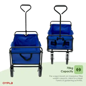 Oypla Blue Heavy Duty Foldable Garden Festival Trolley Cart Wagon Truck Wheelbarrow