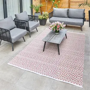 Pink Outdoor Rug, Geometric Stain-Resistant Rug For Patio Decks, 3mm Modern Outdoor Luxurious Area Rug- 160cm X 220cm