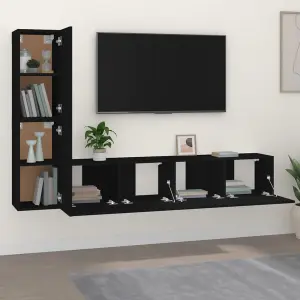 Berkfield 4 Piece TV Cabinet Set Black Engineered Wood