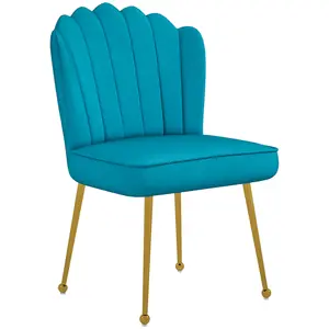 HOMCOM Velvet-Feel Shell Accent Chair Home Bedroom Lounge Metal Legs Blue