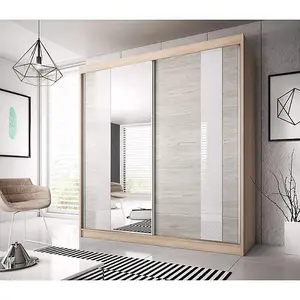 Stylish Oak Sonoma Multi Sliding Door Wardrobe W183cm H218cm D61cm - Kathult Oak & White Gloss Front