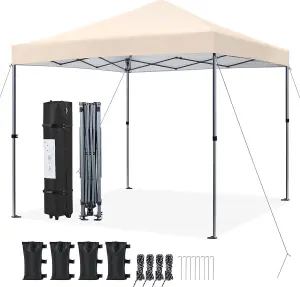 Pop Up Gazebo, 3x3m Easy One Person Setup Instant Shelter, Waterproof Garden Patio Canopy with 4 Sandbags, 4 Ropes & 8 Stakes, Whe