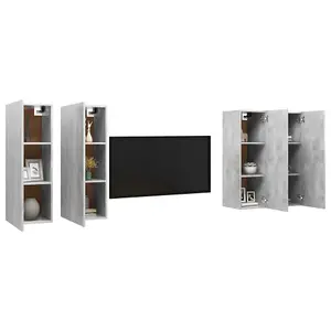 Berkfield TV Cabinets 4 pcs Concrete Grey 30.5x30x90 cm Engineered Wood