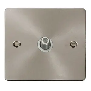 Flat Plate Satin / Brushed Chrome Satellite Socket 1 Gang - White Trim - SE Home