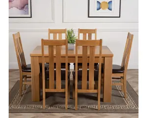 Dakota 127 x 82 cm Chunky Oak Small Dining Table and 6 Chairs Dining Set with Princeton Chairs