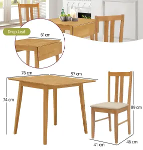 Hallowood Furniture Ledbury Light Oak Drop Leaf Dining Table with 2 Aston Chairs