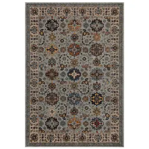 Luxurious Bordered Easy to Clean Persian Floral Traditional Grey Rug for Living Room Bedroom & Dining Room-240cm X 340cm