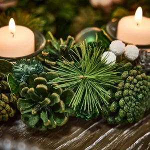 Woodland Green Round Table Centrepiece Christmas Decoration Candle Holder Tealight Holder 30cm