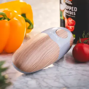 Cooks Professional Electric Tin Can Opener Automatic One Touch Battery Operated Nordic Grey Wood