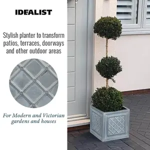 Set of 2 IDEALIST™ 22cm Small Square Planter, Lazio Slate Effect Flower Box Garden Planters, Outdoor Plant Pots, 13L