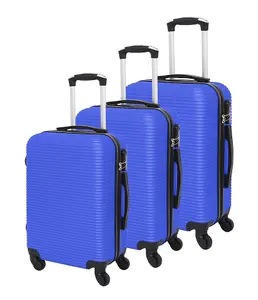 LUGGIT 3 Pcs Travel Lightweight Trolley Luggage Suitcase Set of 3 Sizes, ABS Shell - Parallel Line Royal Blue