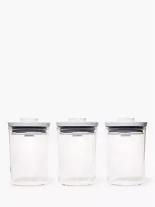 OXO POP Round Kitchen Storage Jars, Set Of 3, 500Ml, Clear/White