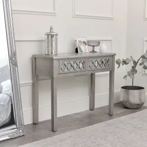 Melody Maison Silver Mirrored Lattice Console Table / Dressing Table - Sabrina Silver Range