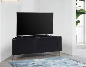 MDA Designs CORVUS Corner-Friendly Black Cabinet with BeamThru Glass Doors for Flat Screen TVs up to 50"