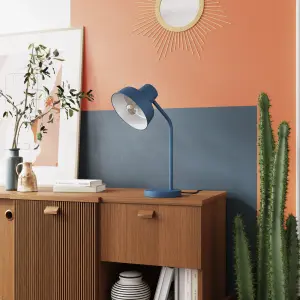 GoodHome Orous Industrial Round Matt Blue Table lamp