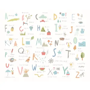 Origin Murals Childrens Alphabet Illustrations Multi Pastel Matt Smooth Paste the Wall Mural 350cm Wide X 280cm High