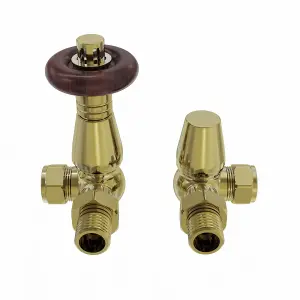 Right Radiators Traditional Antique Design Polished Brass TRV Corner Valves 1/2"x15mm Pair