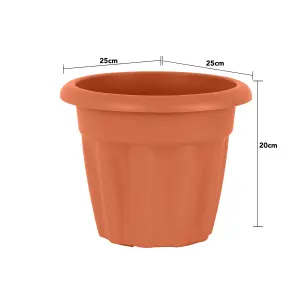 Wham 6x Vista Plastic Planter, Round Garden Plant Pot, Extra Small Floor Pot (25cm, 4.5L, Pack of 6) Made in UK (Terracotta)