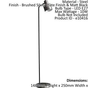 Floor Lamp Light Brushed Silver Finish & Matt Black 10W LED E27 Standing