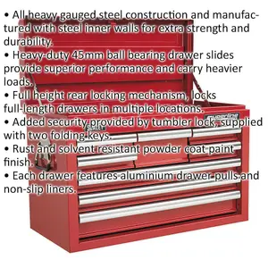 660mm Red 8 Drawer Lockable Tool Chest - Durable Steel Storage Unit