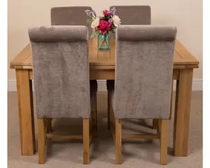 Richmond 140cm - 220cm Oak Extending Dining Table and 4 Chairs Dining Set with Washington Grey Fabric Chairs