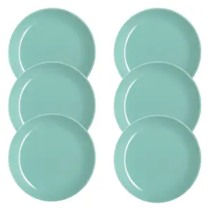 URBNLIVING 2cm Height Luminarc Translucent Opal Glass Turquoise Dessert Plate Set of 6