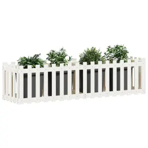 Berkfield Garden Raised Bed with Fence Design White 200x50x50 cm Solid Wood Pine