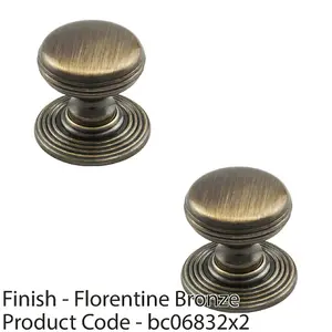 2 PACK - Smooth Ringed Cupboard Door Knob 28mm Diameter Florentine Bronze Cabinet Handle