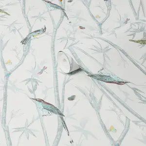 Next Chinoiserie bird trail Duck egg Smooth Wallpaper