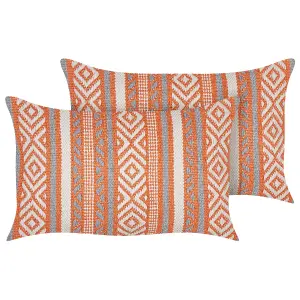 Set of 2 Cushions INULA Cotton 30 x 50 cm Geometric Orange