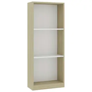 Berkfield 3-Tier Book Cabinet White and Sonoma Oak 40x24x108 cm Engineered Wood