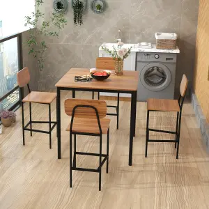 Costway 5PCS Industrial Dining Table Set Kitchen Bar Counter Height Table and 4 Stools