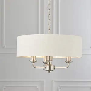 Luminosa Highclere Single Shade Pendant Light Brushed Chrome Plate, Natural Linen