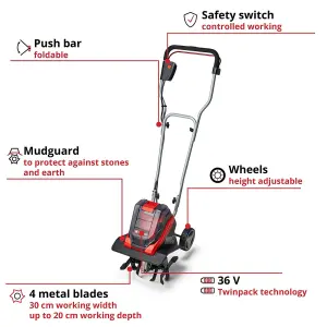 Einhell Cordless Tiller 30cm Rotavator Soil Cultivator 18V Power X-Change GE-CR 30 Li Solo - Body Only