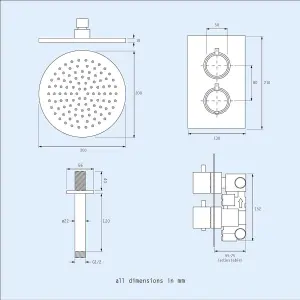 Calla Round Concealed Thermostatic Mixer Valve Hand Held 300mm Shower Head Set