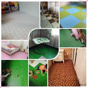 EVA Foam Mats Interlocking floor tile 60 x 60cm (32 SQ.FT), Pack of 8 Mats Green Grass Effect