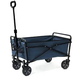 Wadan Navy Blue Garden Trolley on Wheels - Heavy Duty Folding Cart Trolley with Adjustable Handle and 80Kg Weight Capacity