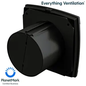 IPX5 Axial Bathroom Extractor Fan with Back Draft Excluder - Wall or Ceiling Mounted (100mm with Timer, Black)