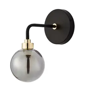 First Choice Lighting Set of 2 Matt Black and Smoked Glass Wall Lights