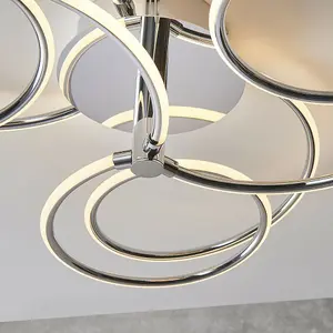 LED Semi Flush Ceiling Light 48W Warm White Chrome Infinity Hoop Strip Feature