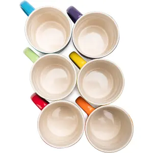 Set of 6 Multi-Coloured Stoneware Mugs Set - Coffee & Tea Cups - 11 oz / 312ml